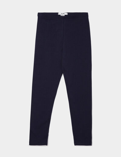 Legging long coton taille élastiquée bleu marine fille