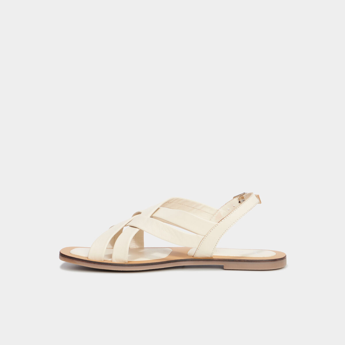 Sandales plates brides crois&eacute;es en cuir blanc femme