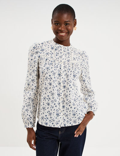 Blouse droite manches longues coton ecru femme