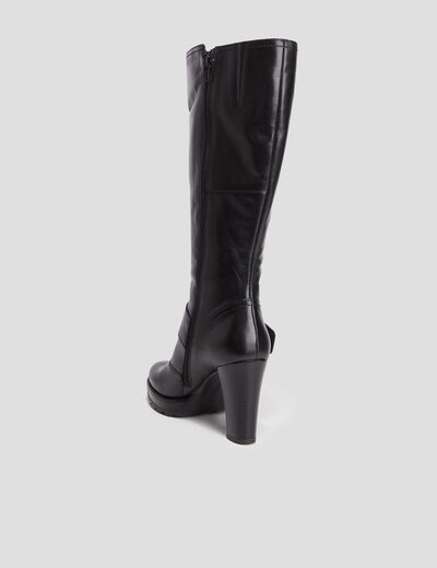 Bottes cuir à talons avec boucles noir femme
