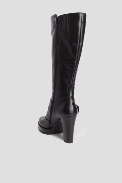 Bottes cuir à talons avec boucles noir femme