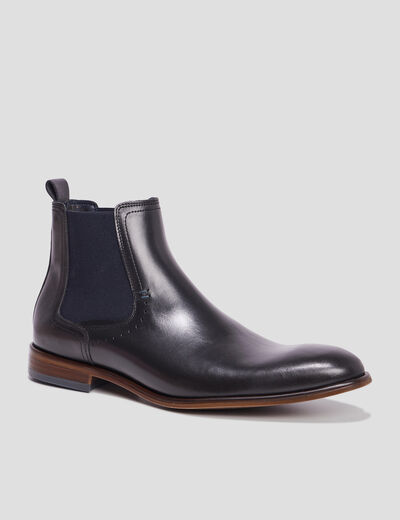 Boots chelsea en cuir noir homme