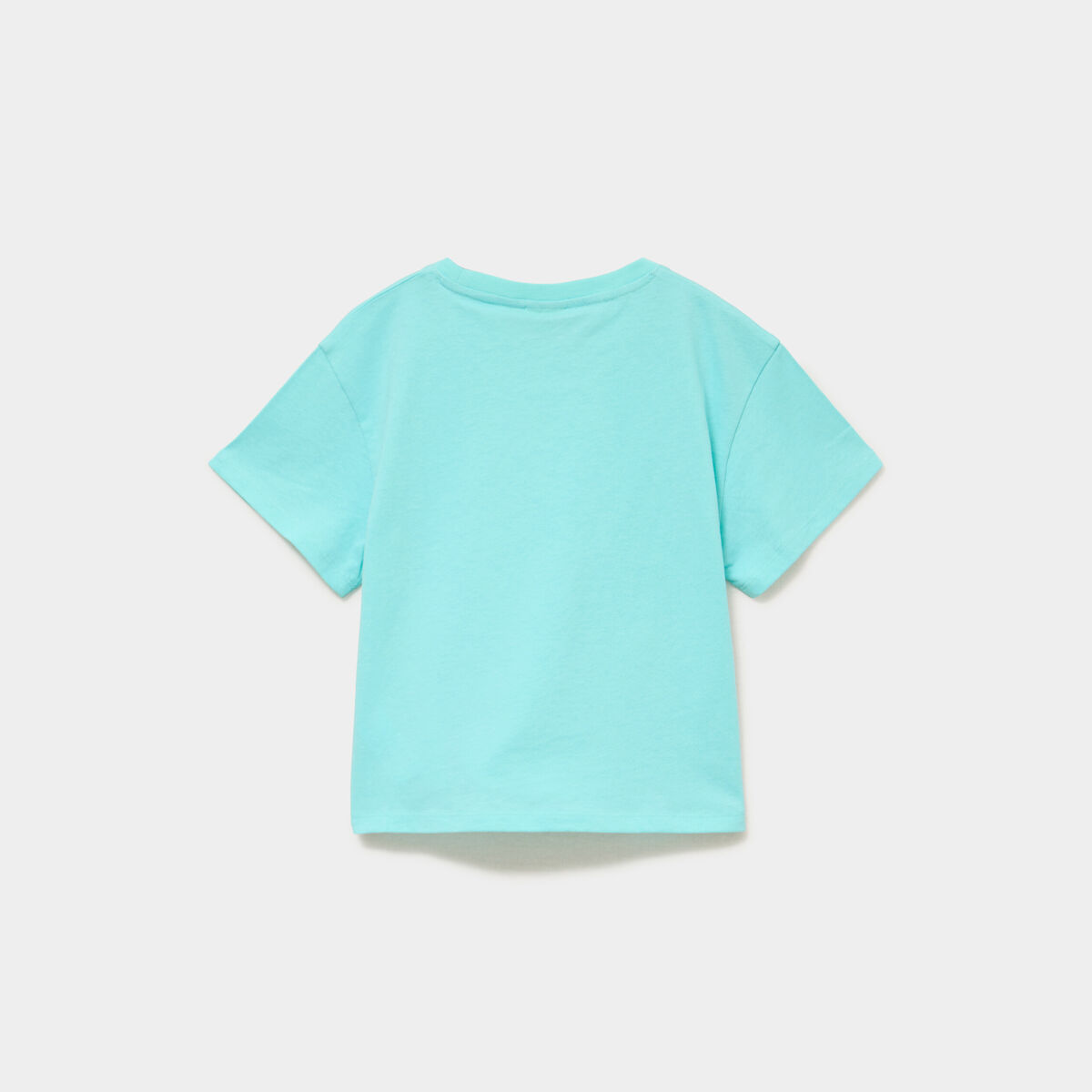 T-shirt nou&eacute; col rond coton Stitch bleu turquoise fille
