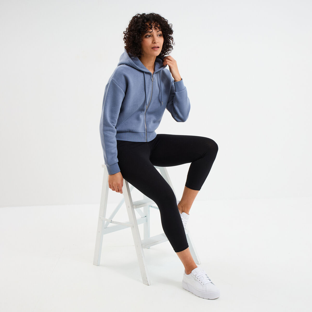 Legging 7/8 &egrave;me taille &eacute;lastiqu&eacute;e noir femme