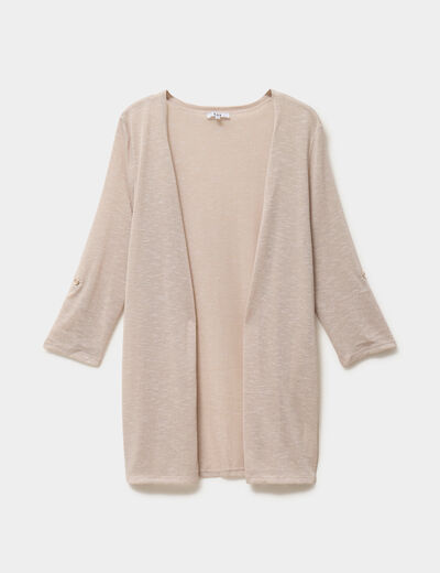 Gilet fin mi long manches 3/4 beige femme