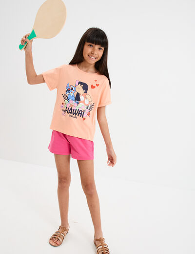 T-shirt manches courtes coton Stitch orange corail fille
