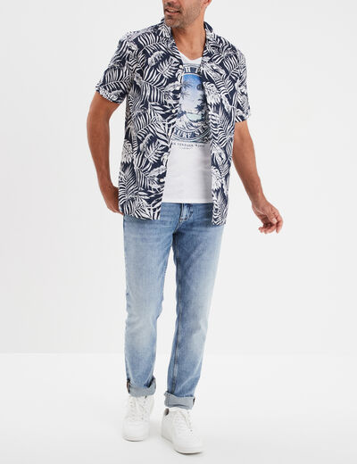 Chemise en coton manches courtes bleu homme