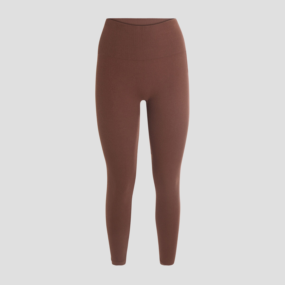 Legging taille haute côtelé marron clair femme