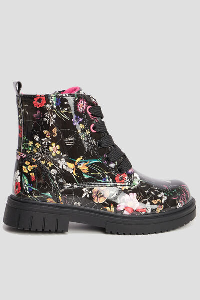 Bottines vernies print fleuri noir fille