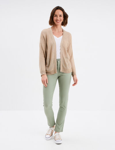 T-shirt col en V manches longues coton blanc femme