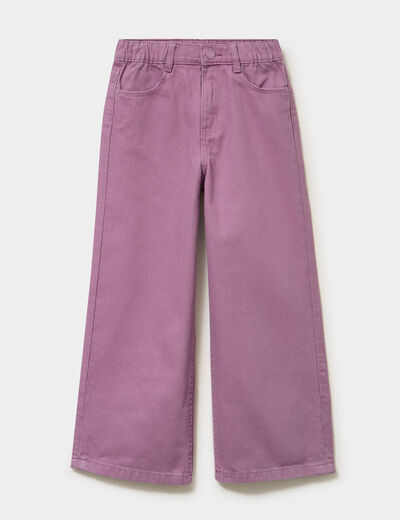 Pantalon large taille &eacute;lastiqu&eacute;e coton violet fille