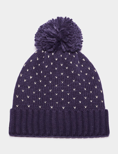 Bonnet à pompon bleu marine fille