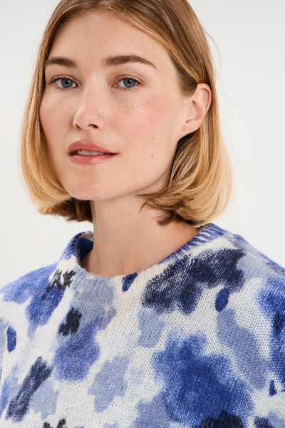 Pull col rond manches longues relax bleu clair femme