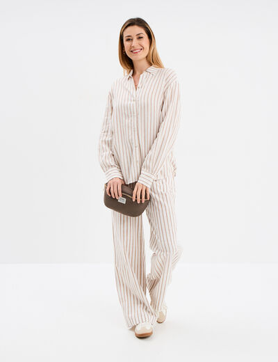 Chemise oversize lin mélangé blanc femme
