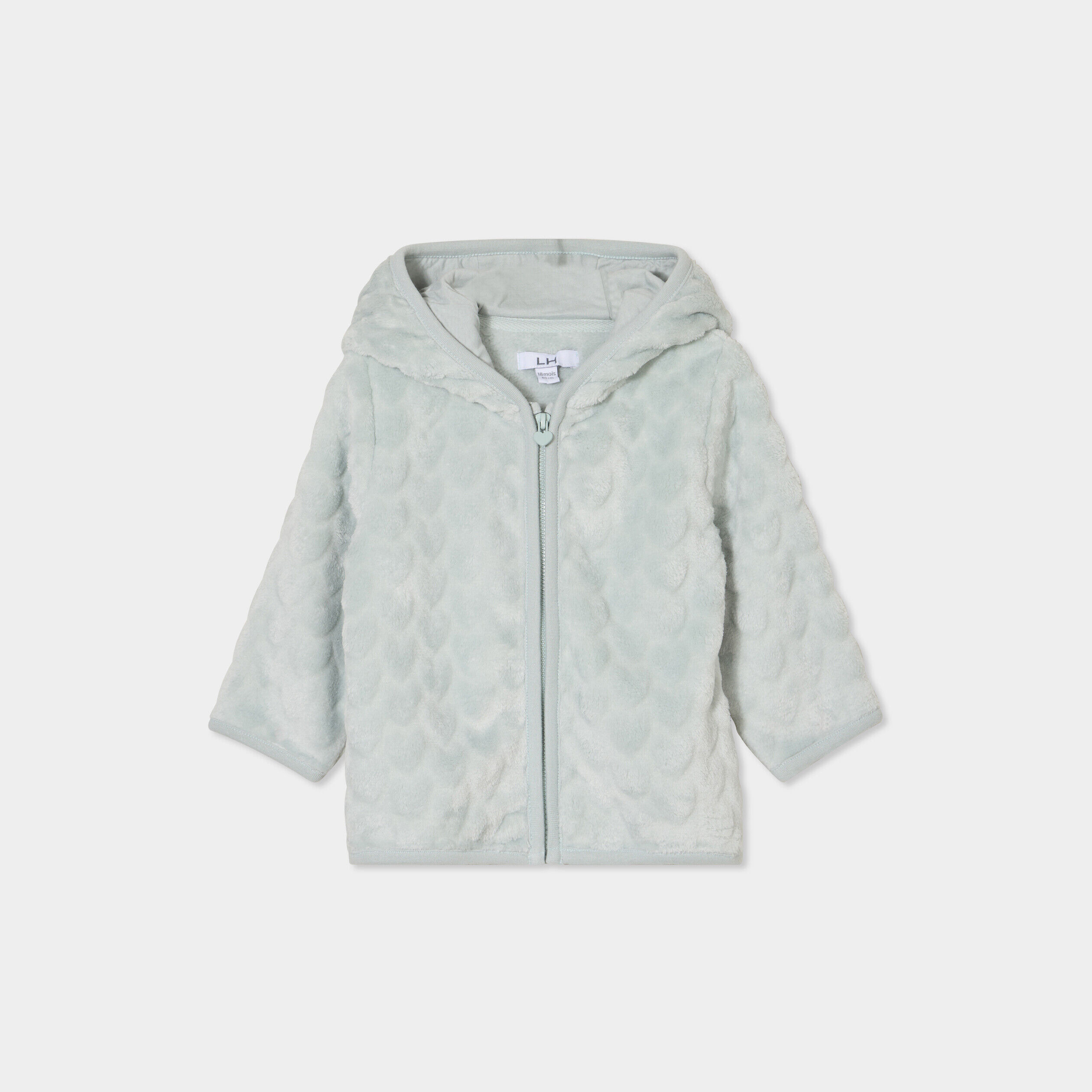 Gilet aspect velours à capuche vert pastel bébé fille LH