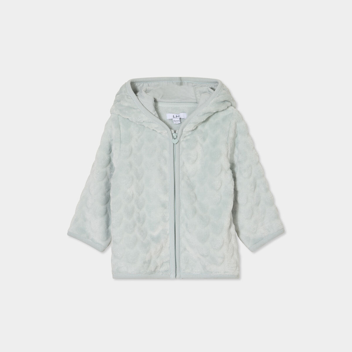 Gilet aspect velours à capuche vert pastel bébé fille