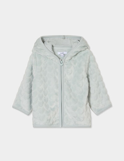Gilet aspect velours à capuche vert pastel bébé fille