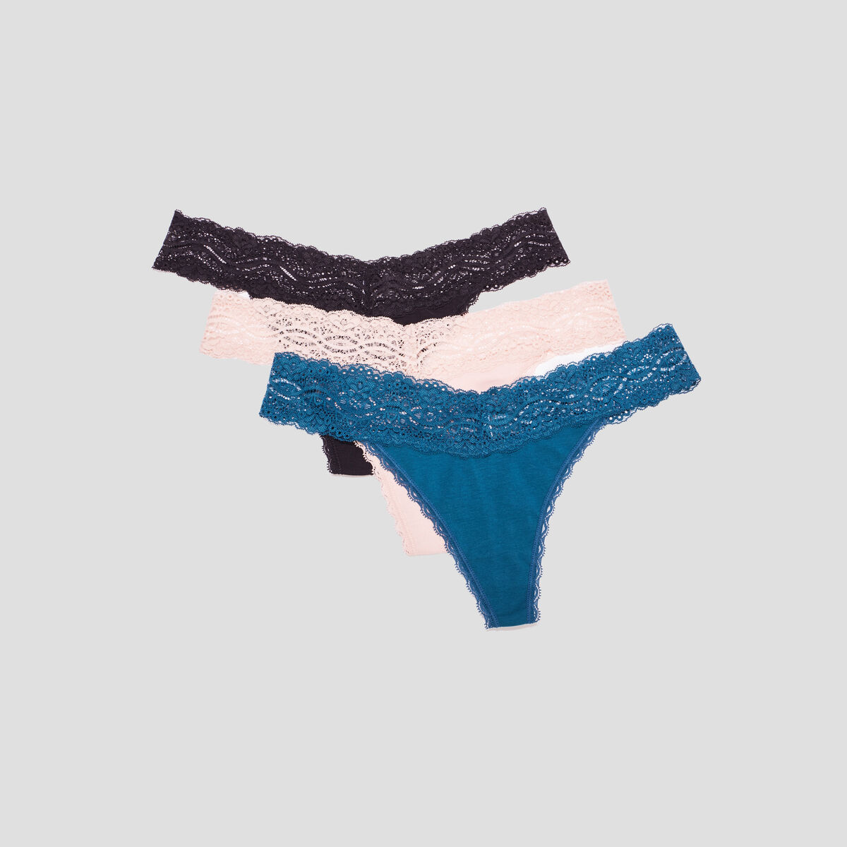 Lot 3 strings en coton rose poudr&eacute;e femme
