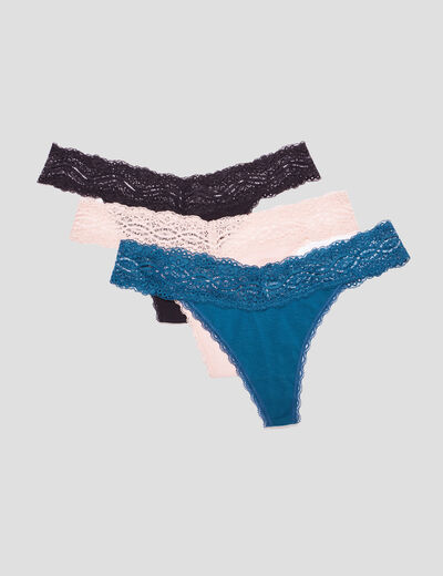 Lot 3 strings en coton rose poudrée femme