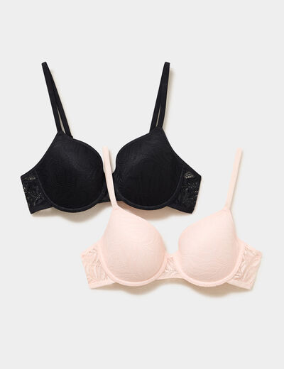 Lot 2 soutiens-gorge corbeille dentelle rose poudr&eacute;e femme
