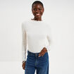 T-shirt effet gaufr&eacute; col montant blanc femme
