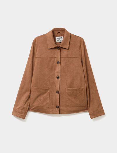 Surchemise boutonnée effet suédine marron clair femme