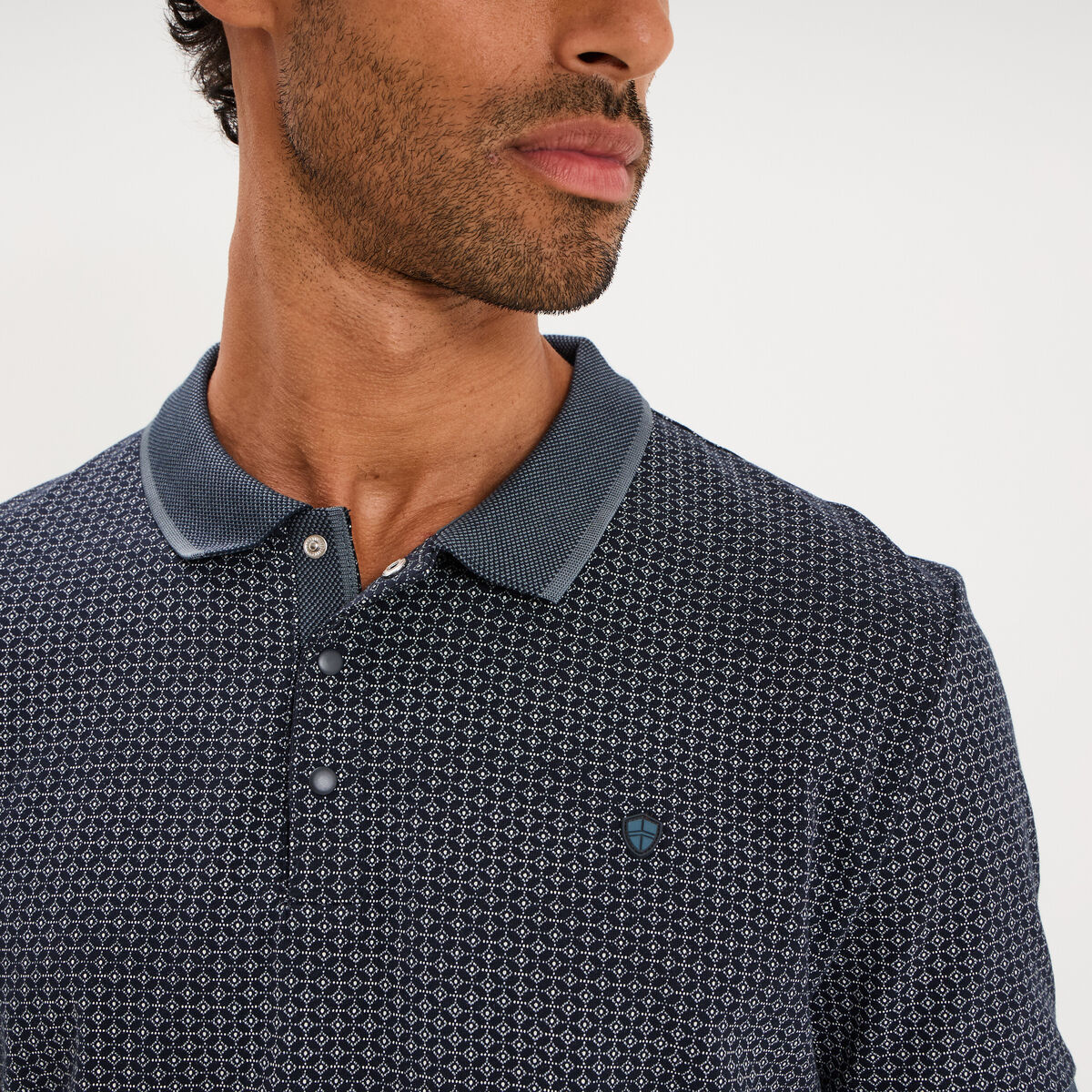 Polo slim manches courtes stretch bleu marine homme