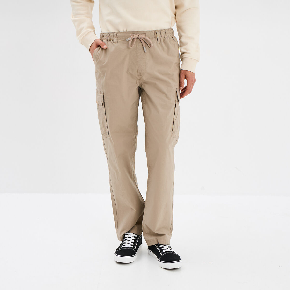 Pantalon cargo slim coton taupe homme