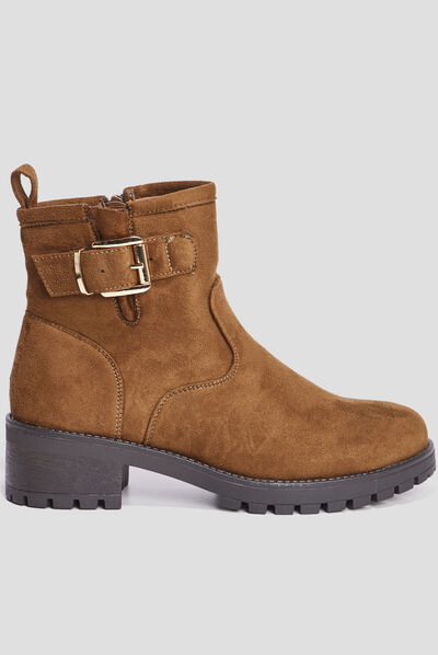 Bottines ranger crantées avec boucles marron femme