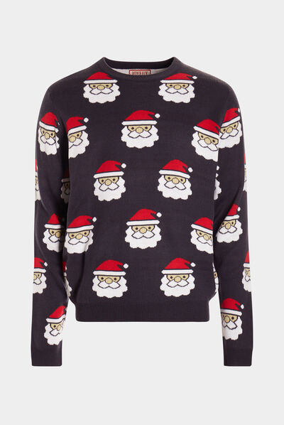 Pull de Noël avec col rond noir homme