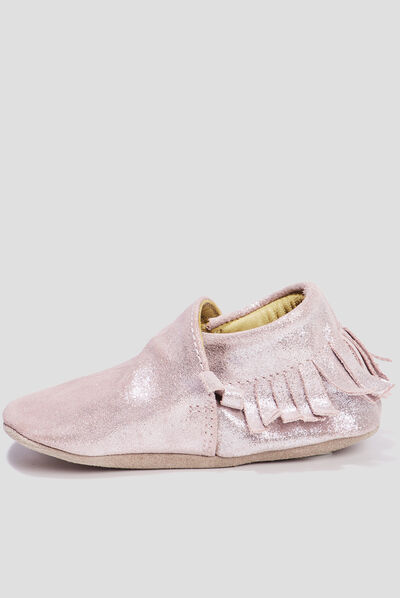 Bottons à franges en cuir jaune or bébé fille