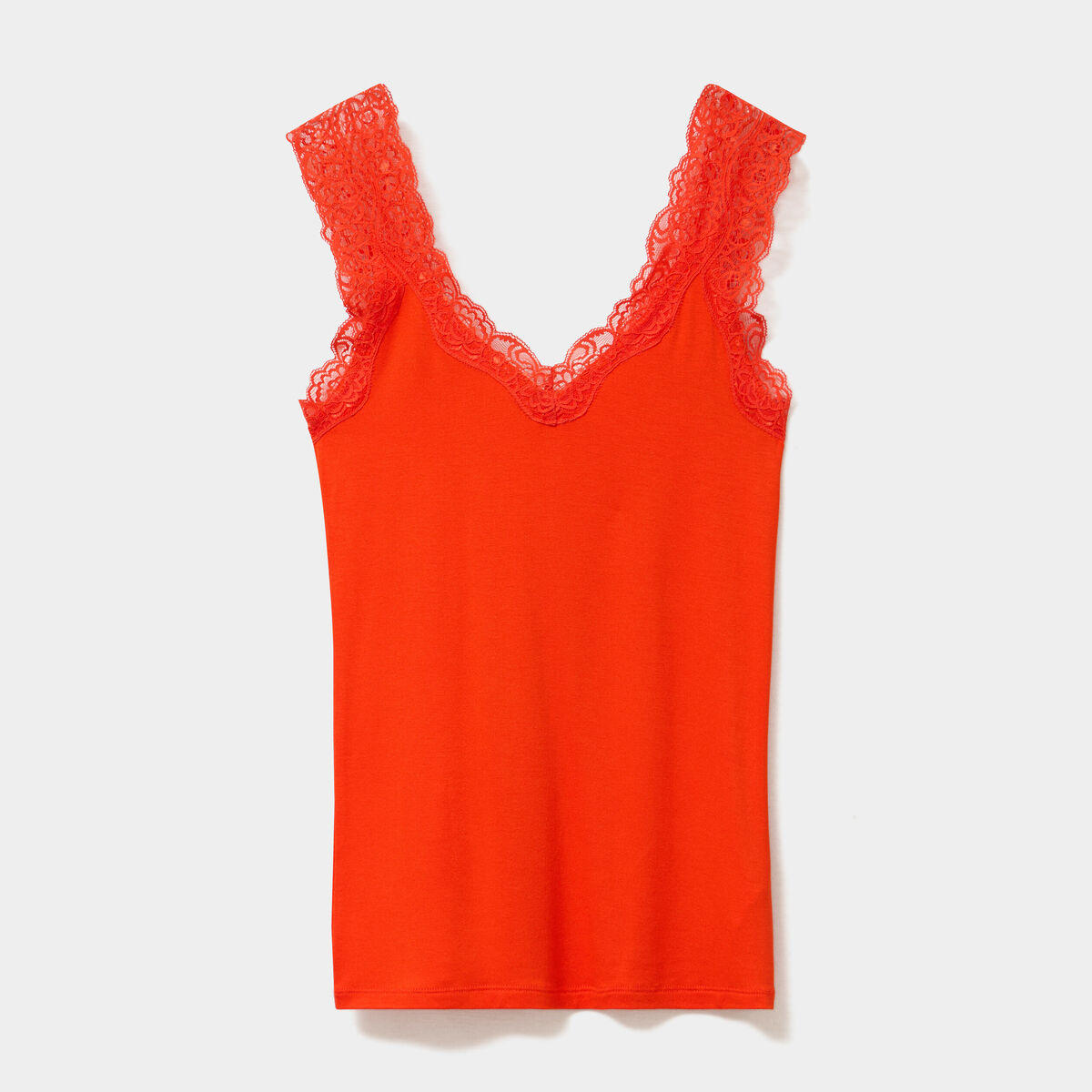 D&eacute;bardeur ajust&eacute; avec dentelle col V orange femme
