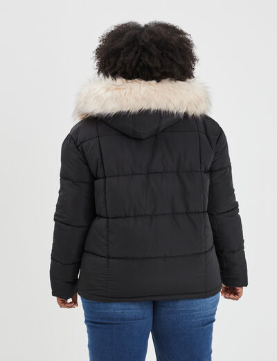 Doudoune à capuche fausse fourrure noir femme grande taille