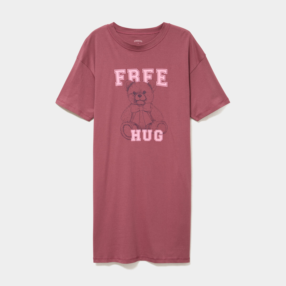 Chemise de nuit courte coton rose framboise femme