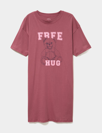 Chemise de nuit courte coton rose framboise femme