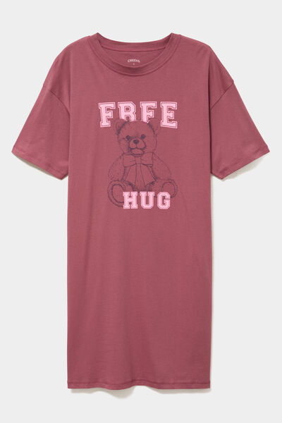 Chemise de nuit courte coton rose framboise femme