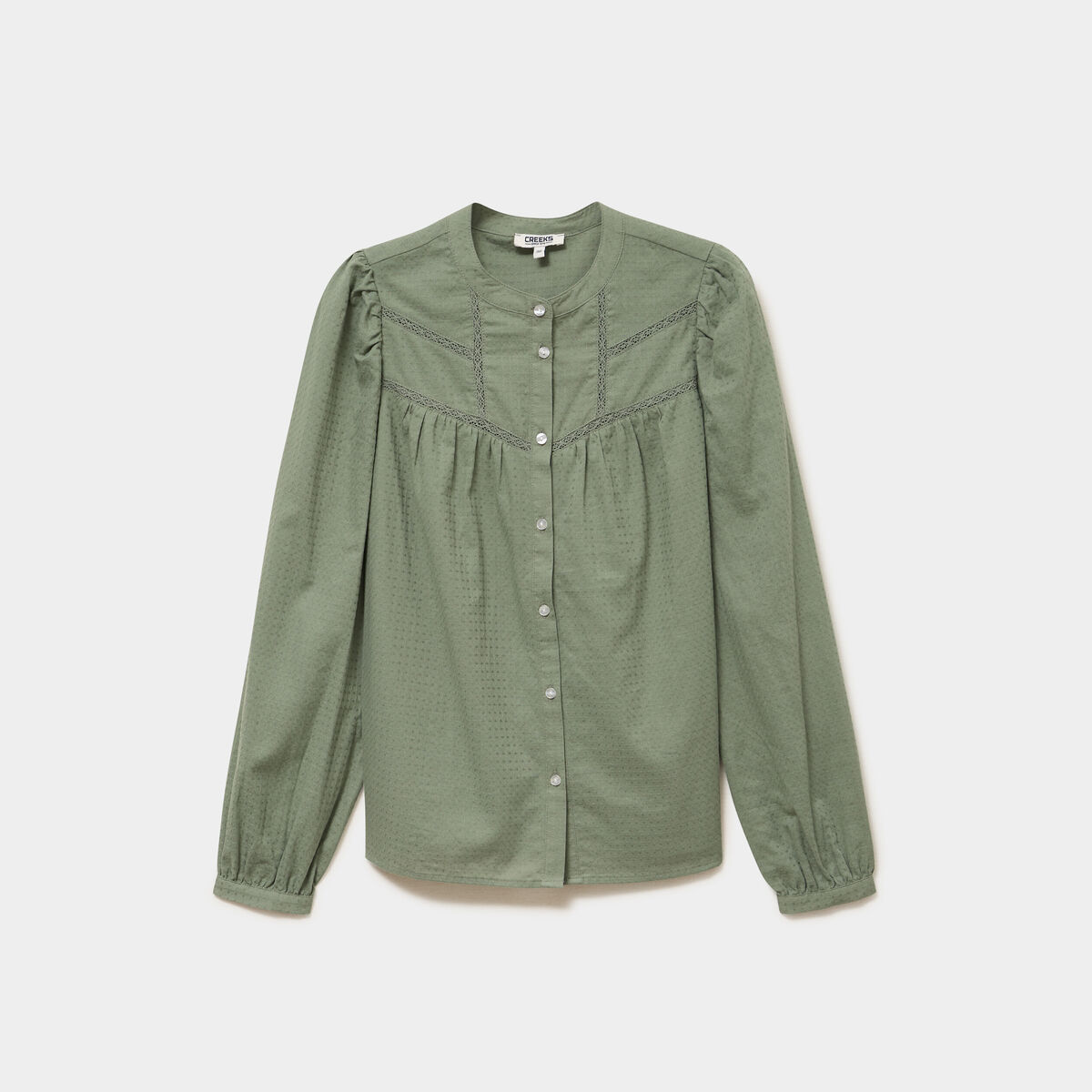 Blouse droite manches longues coton vert kaki femme