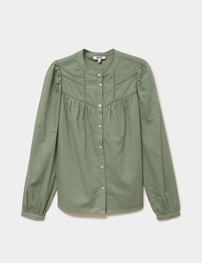 Blouse droite manches longues coton vert kaki femme