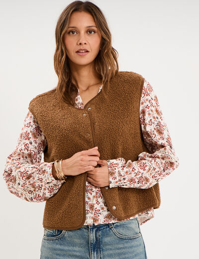 Veste sans manches effet polaire vert kaki femme