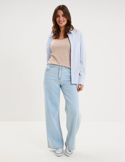 D&eacute;bardeur bretelles larges coton beige femme