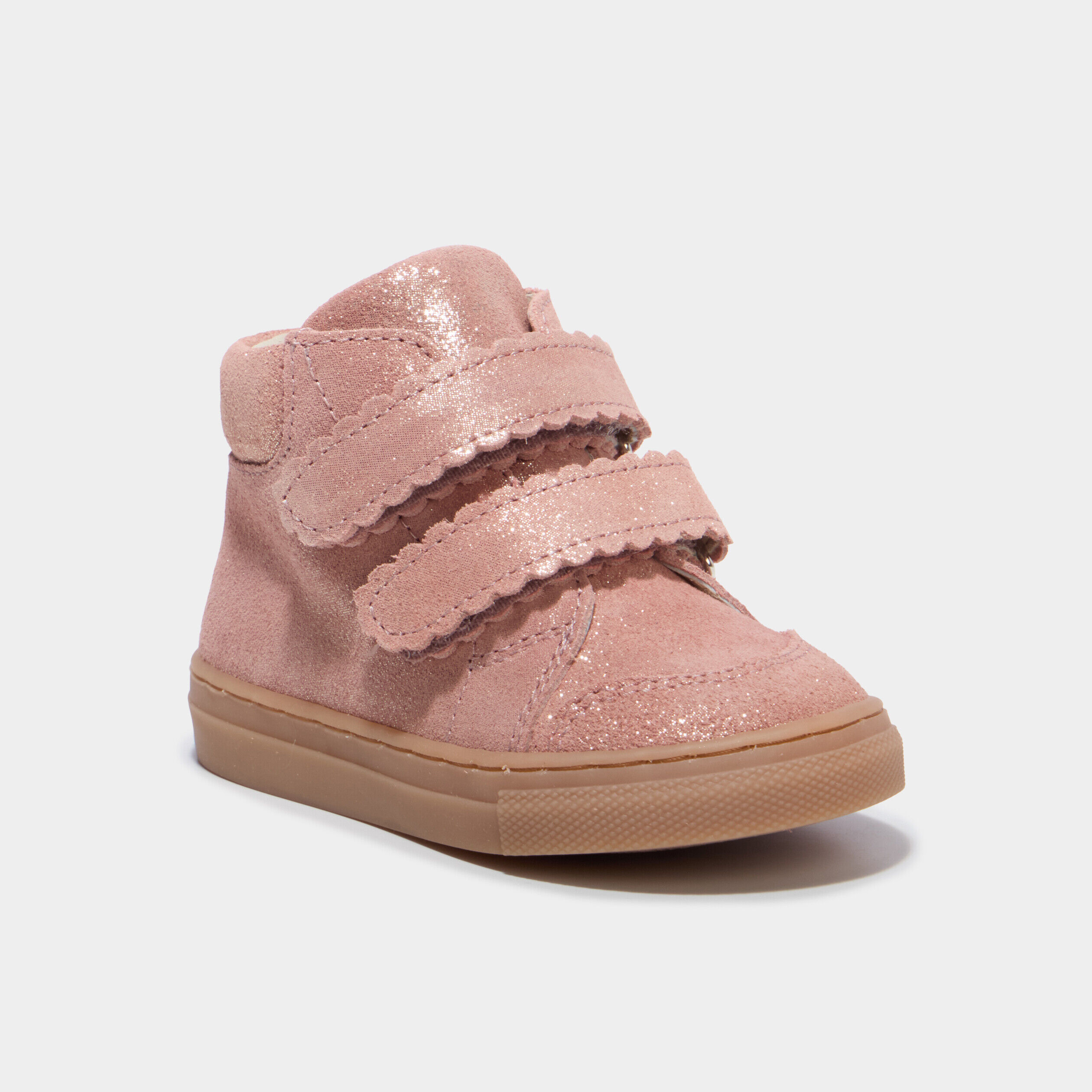 Bottillons à scratchs en cuir rose bébé fille PAT ET RIPATON