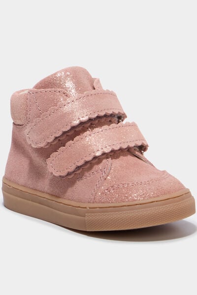 Bottillons &agrave; scratchs en cuir rose b&eacute;b&eacute; fille