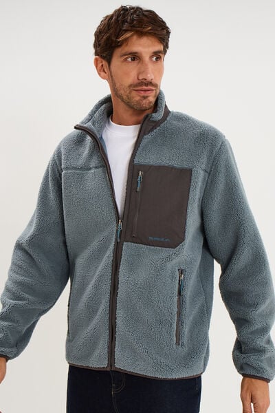 Veste effet sherpa zipp&eacute;e 3 poches bleu gris homme