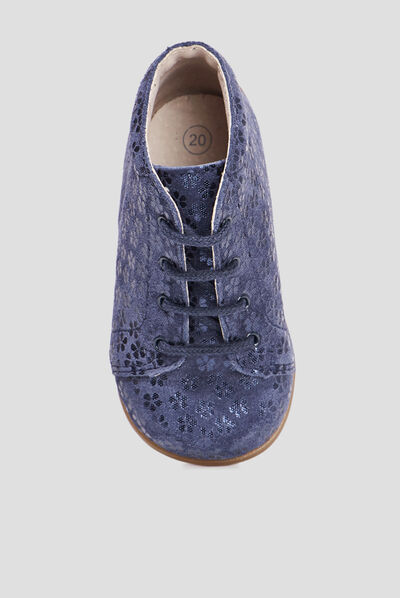Bottillons à lacets en cuir bleu marine bébé fille