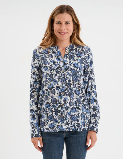 Chemise manches longues col mao blanc femme