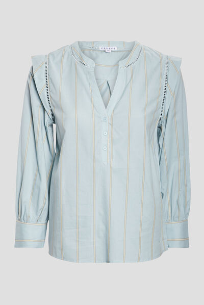 Blouse manches longues Creeks bleu turquoise femme