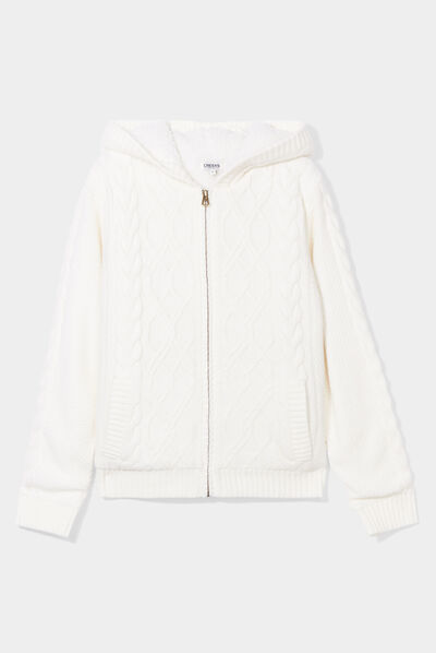 Gilet zippé doublure sherpa à capuche ecru femme
