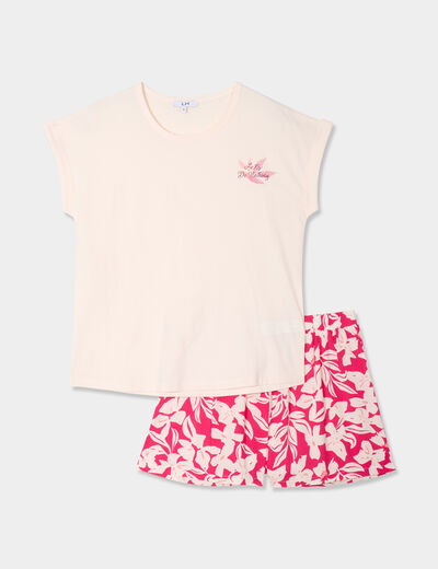 Ensemble pyjama short et t-shirt rose femme
