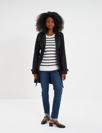 Trench mi-long ceinturé noir femme