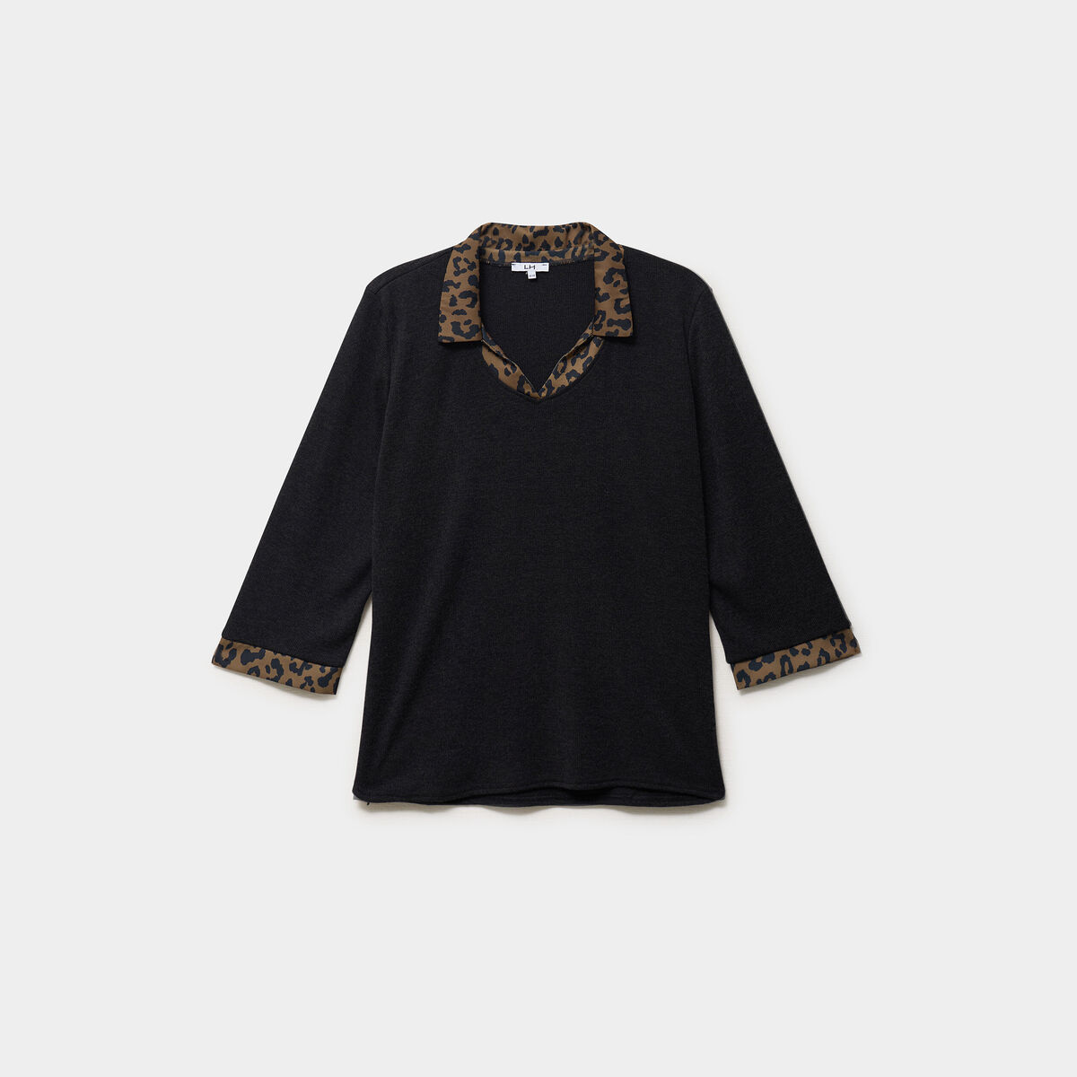 Pull effet 2-en-1 avec manches 3/4 vert kaki femme grande taille